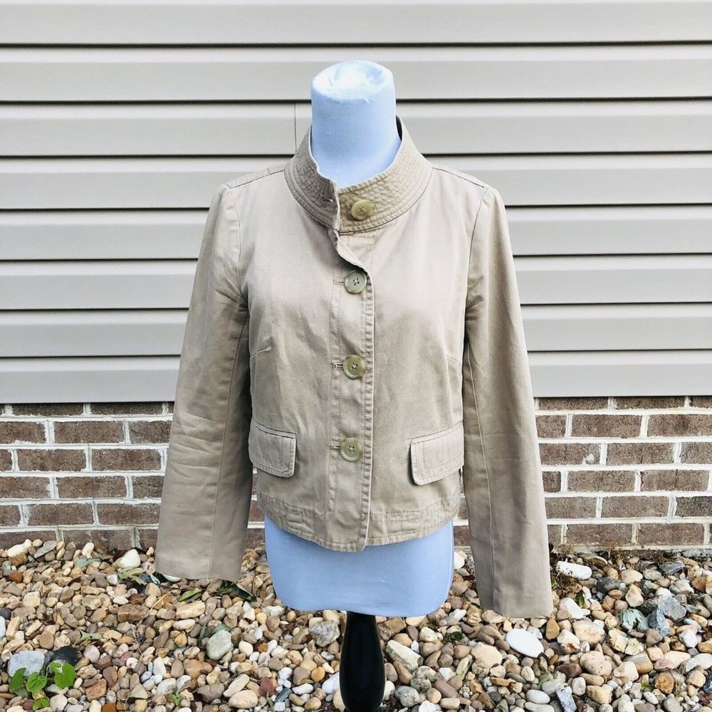 J. Crew Chino Boxy Khaki Tan Jacket Size 4 Hipster Boho Preppy Casual Layering